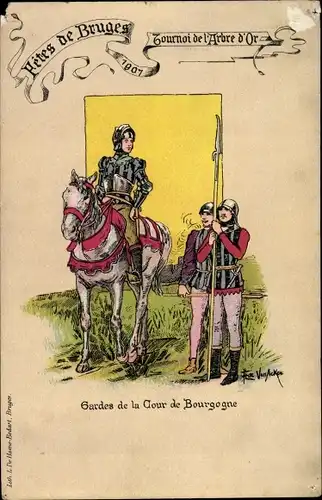 Künstler Ak Bruges Brügge Westflandern, Festes 1907, Tournoi de l'Arbre d'Or, Cour de Bourgogne