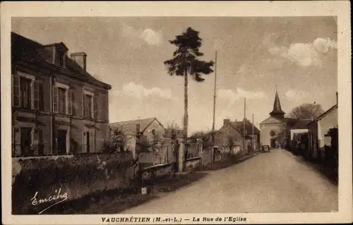 Ak Vauchrétien Maine et Loire, La Rue de l'Eglise