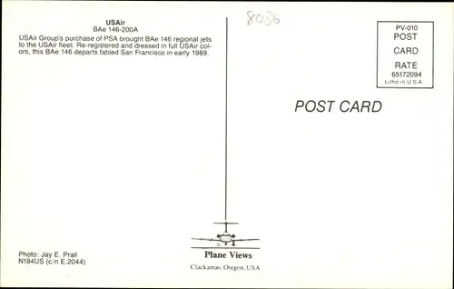 Ak Amerikanisches Passagierflugzeug, USAir, BAe 146-200A