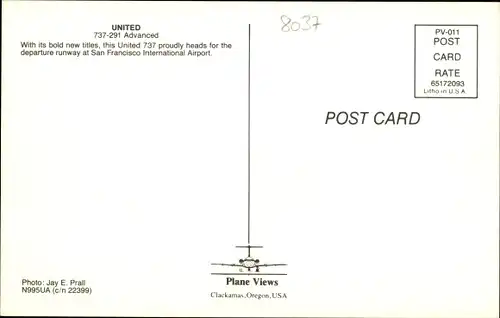 Ak Amerikanisches Passagierflugzeug, United Airlines, 737-291 Advanced