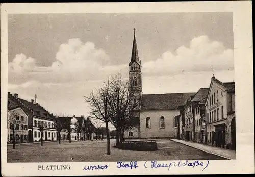 Ak Plattling in Niederbayern, Marktplatz, Kirche, Geschäfte, Hauptstraße