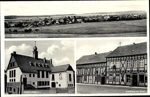 Ak Gödenroth in Rheinland Pfalz, Gasthaus zur Post, Gemeindehaus, Panorama