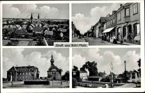 Ak Böhl Iggelheim in der Pfalz, Kaufhaus Volkmer, Bahnübergang, Totalansicht