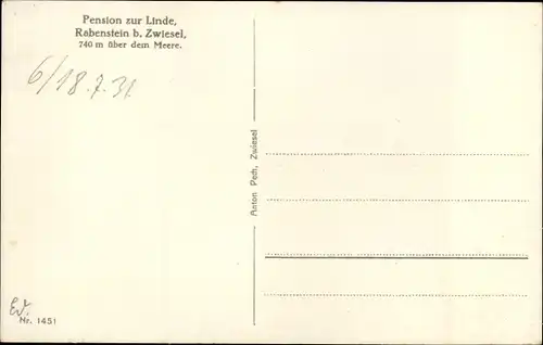 Ak Rabenstein Zwiesel, Pension zur Linde, Veranda