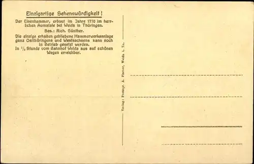 Ak Weida im Kreis Greiz Thüringen, Alter Eisenhammer, Inh. R. Günther