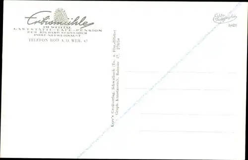 Ak Rod an der Weil Weilrod im Taunus, Gasthof Erbismühle im Weiltal