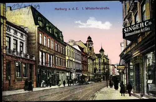 Ak Hamburg Harburg, Wilstorferstraße, Singer Co Nähmaschinen Reklameschild