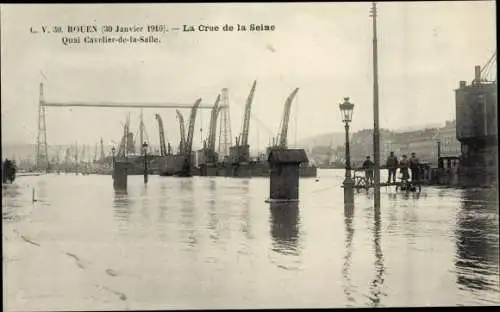 Ak Rouen Seine Maritime, La Crue de la Seine, Le Quai Cavelier de la Salle, 1910