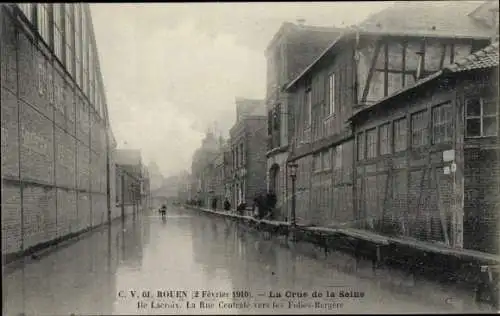 Ak Rouen Seine Maritime, La Crue de la Seine 1910, Ile Lacroix, La Rue Centrale