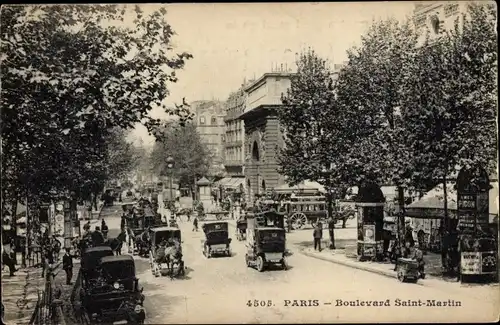 Ak Paris III., Boulevard Saint Martin, Kutschen