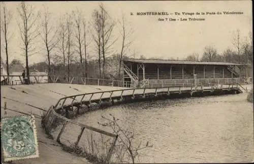 Ak Montfermeil Seine Saint Denis, Un Virage de la Piste du Velodrome