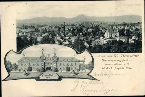 Ak Großschönau, XI. Oberlausitzer Bundesgesangsfest 1901, Sängerhalle, Stadtansicht