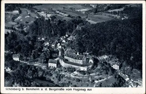 Ak Schönberg Bensheim a. d. Bergstraße, Fliegeraufnahme von Ort und Umgebung