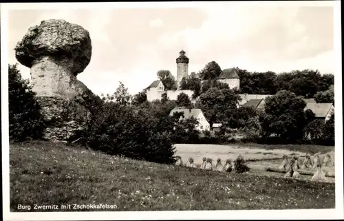 Ak Sanspareil Wonsees in Oberfranken, Burg Zwernitz mit Zschoksfelsen