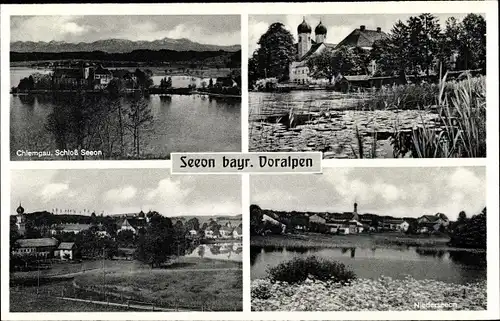 Ak Seeon Seebruck am Chiemsee Oberbayern, Schloss, Seeblick, Ort