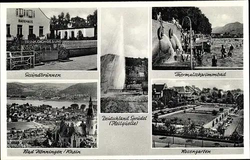 Ak Bad Hönningen am Rhein, Rhein, Panorama, Thermalschwimmbad, Rosengarten, Gesundbrunnen