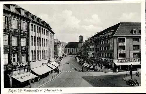 Ak Hagen in Westfalen, Mittelstraße und Johanniskirche