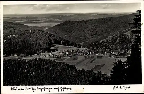 Ak Gehlberg Suhl in Thüringen, Blick von der Sprungschanze aus zum Ort mit Umgebung