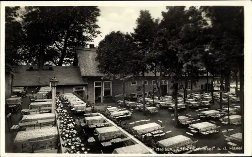 Ak Berlin Zehlendorf Wannsee, Wirtshaus zur Pfaueninsel, Terrasse