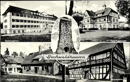 Ak Ilbeshausen Hochwaldhausen Grebenhain Hessen, Taufstein, Genesungsheim, Pension Stirm Häuser