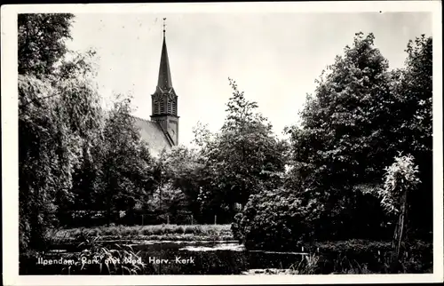 Ak Ilpendam Waterland Nordholland Niederlande, Park met Herv. Kerk