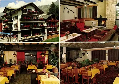 Ak Saas Fee Kanton Wallis, Hotel Tenne, Aussen- und Innenansicht