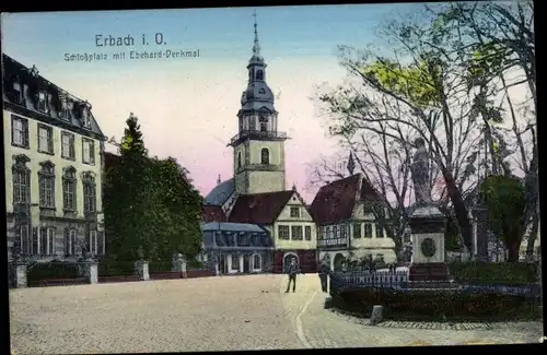 Ak Erbach im Odenwald Hessen, Schlossplatz mit Ebehard Denkmal