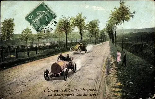 Ak Seine Maritime, Circuit de la Seine Inferieure, la Route après Londinières, Autos