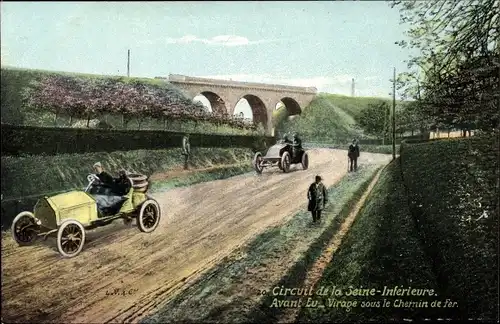 Ak Seine Maritime, Circuit de la Seine Inferieure, Avant du Virage sous le Chemin de fer