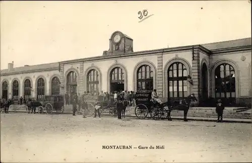 Ak Montauban Tarn et Garonne, Gare du Midi, Kutschen