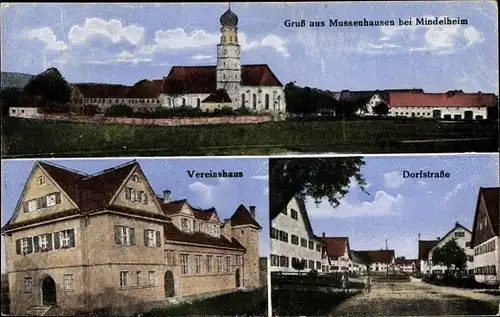 Ak Mussenhausen Markt Rettenbach Unterallgäu, Vereinshaus, Dorfstraße, Totalansicht