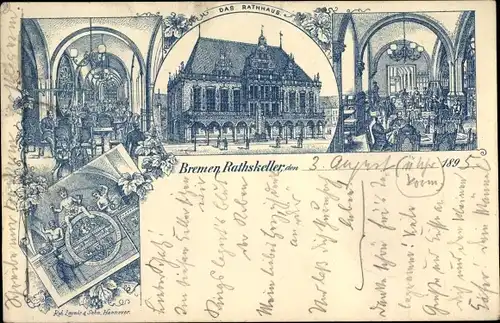 Vorläufer Litho Hansestadt Bremen, Ratskeller, Innenansicht, Rathaus, 1895