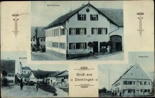 Ak Denklingen in Schwaben Oberbayern, Schulhaus, Pfarrhaus, Kirche