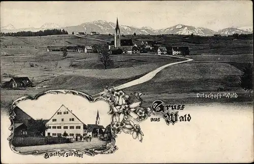 Ak Wald im Ostallgäu Schwaben, Blick auf den Ort, Gasthof zur Post