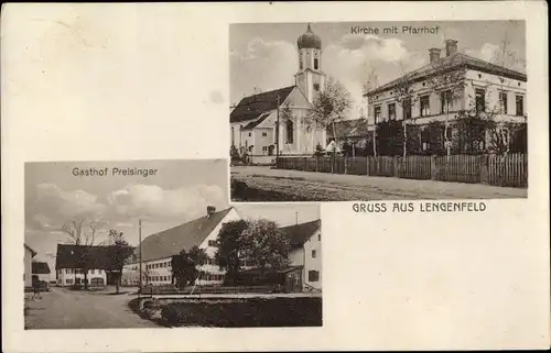 Ak Lengenfeld Oberostendorf Schwaben, Kirche, Pfarrhof, Gasthof Preisinger