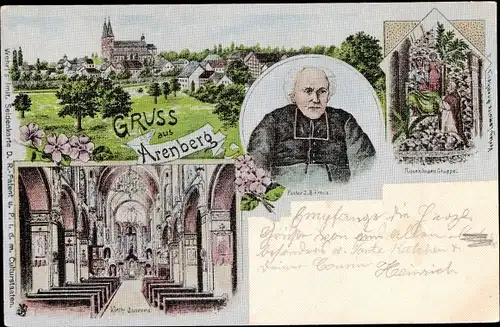 Litho Arenberg Koblenz am Rhein, Pastor, Kirche, Innenansicht, Blick auf den Ort