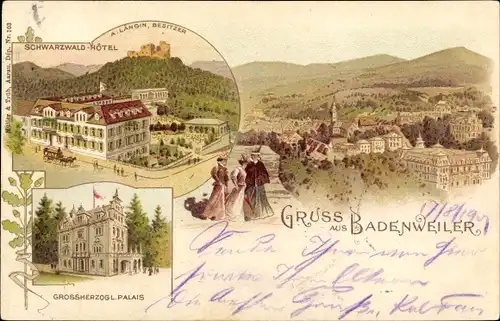 Litho Badenweiler am Schwarzwald, Schwarzwald Hotel, Grossherzogliches Palais