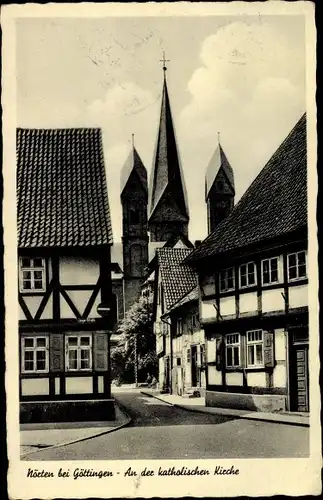Ak Nörten Hardenberg in Niedersachsen, Partie an der katholischen Kirche