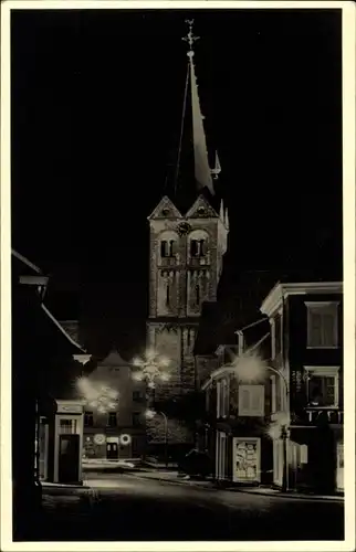 Ak Burscheid in Nordrhein Westfalen, Hauptstraße, Kirche, Nachtaufnahme