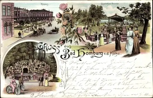 Litho Bad Homburg vor der Höhe Hessen, Kurhaus, Elisabethen Brunnen