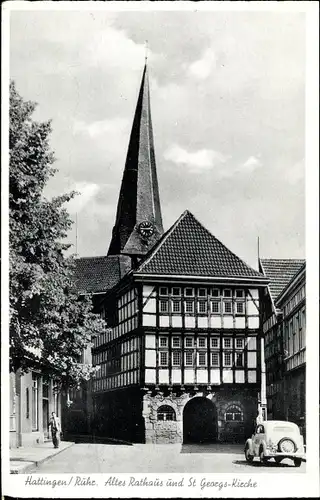 Ak Hattingen im Ennepe Ruhr Kreis, Altes Rathaus, Kirche, Auto