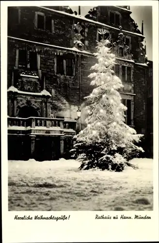 Ak Hann. Münden in Niedersachsen, Rathaus, Weihnachtsgruß