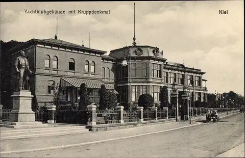 Ak Hansestadt Kiel, Yachtklubgebäude mit Kruppdenkmal