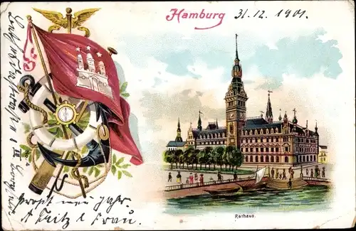 Wappen Litho Hamburg, Rathaus, Fahne