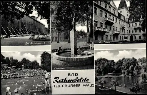 Ak Bad Rothenfelde am Teutoburger Wald, Gradierwerk, Kurhaus, Brunnen, Schwimmbad, Kahnteich