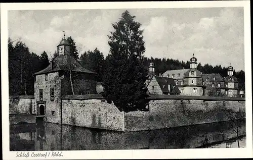Ak Krottorf Friesenhagen Rheinland, Blick zum Schloss Crottorf, Mauer, Fluss