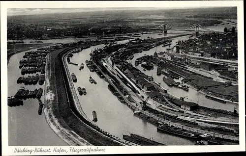 Ak Duisburg im Ruhrgebiet, Duisburg-Ruhrorter Häfen, Fliegeraufnahme