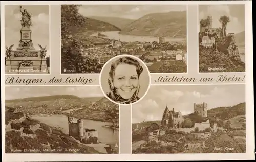 Ak Bingen am Rhein, Burg Klopp, Rheinstein, Ruine Ehrenfels, Mäuseturm, Niederwald Denkmal, Ort