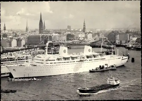 Ak Hamburg, Hafen, Stadtpanorama, Ozeandampfer Gripsholm, Svenska Amerika Linien