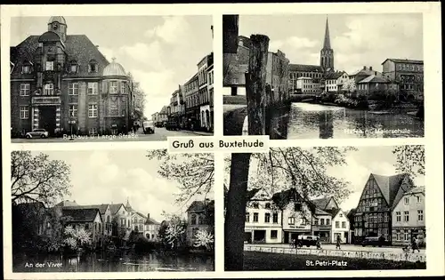 Ak Buxtehude in Niedersachsen, St. Petri Platz, Hafen, Malerschule, Rathaus, Lange Straße